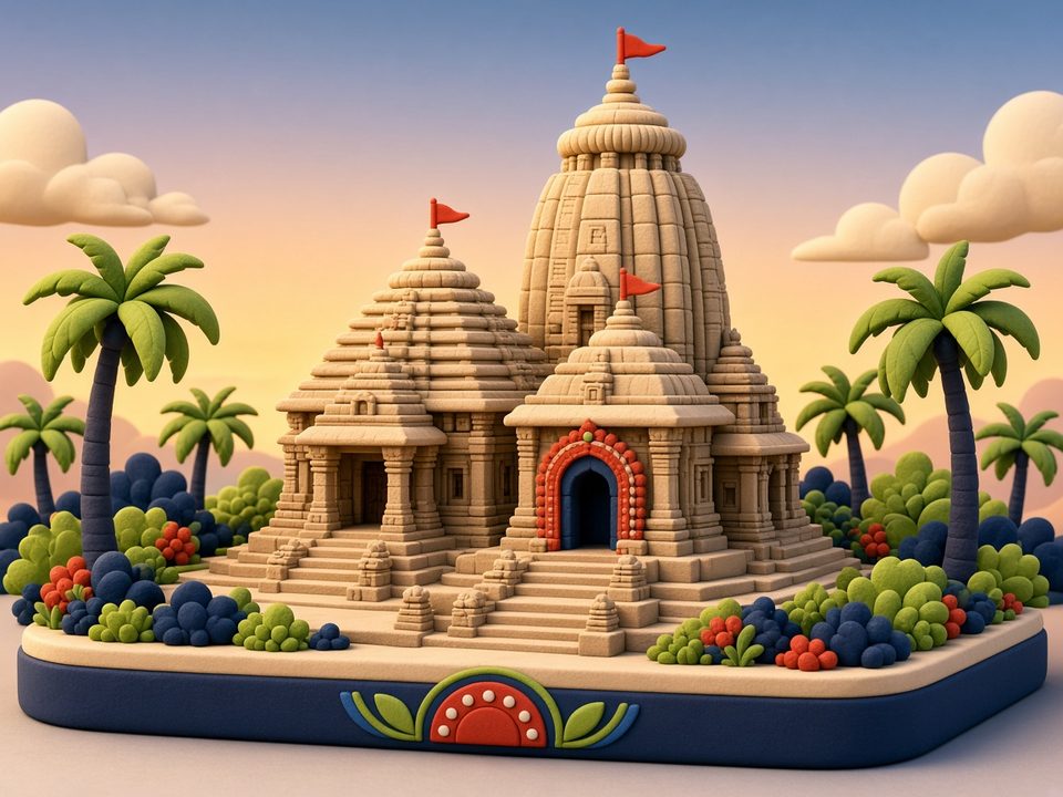Illustration of the Lingaraj temple, Bhubaneswar
